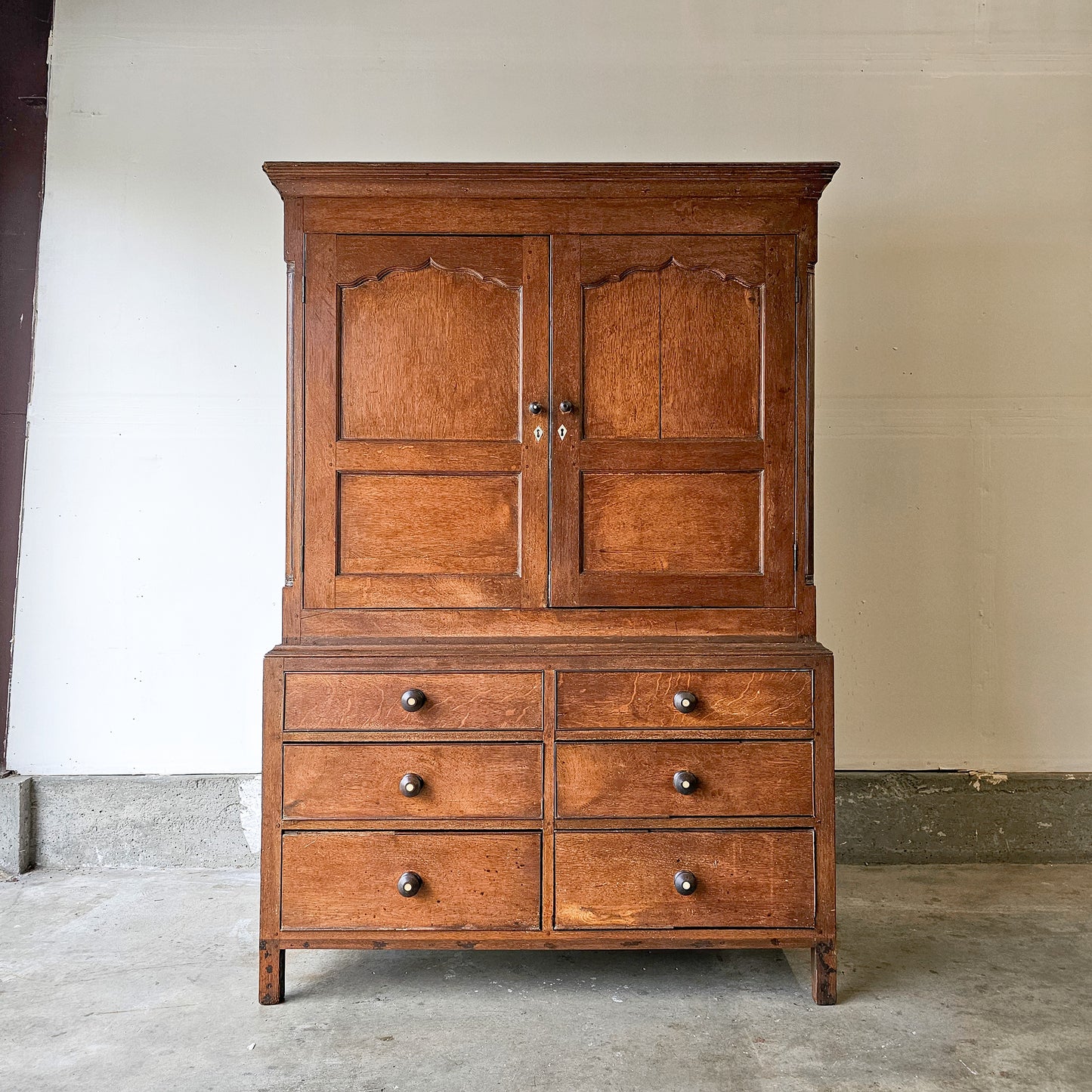 Antique Oak Cupboard Cabinet with Drawers