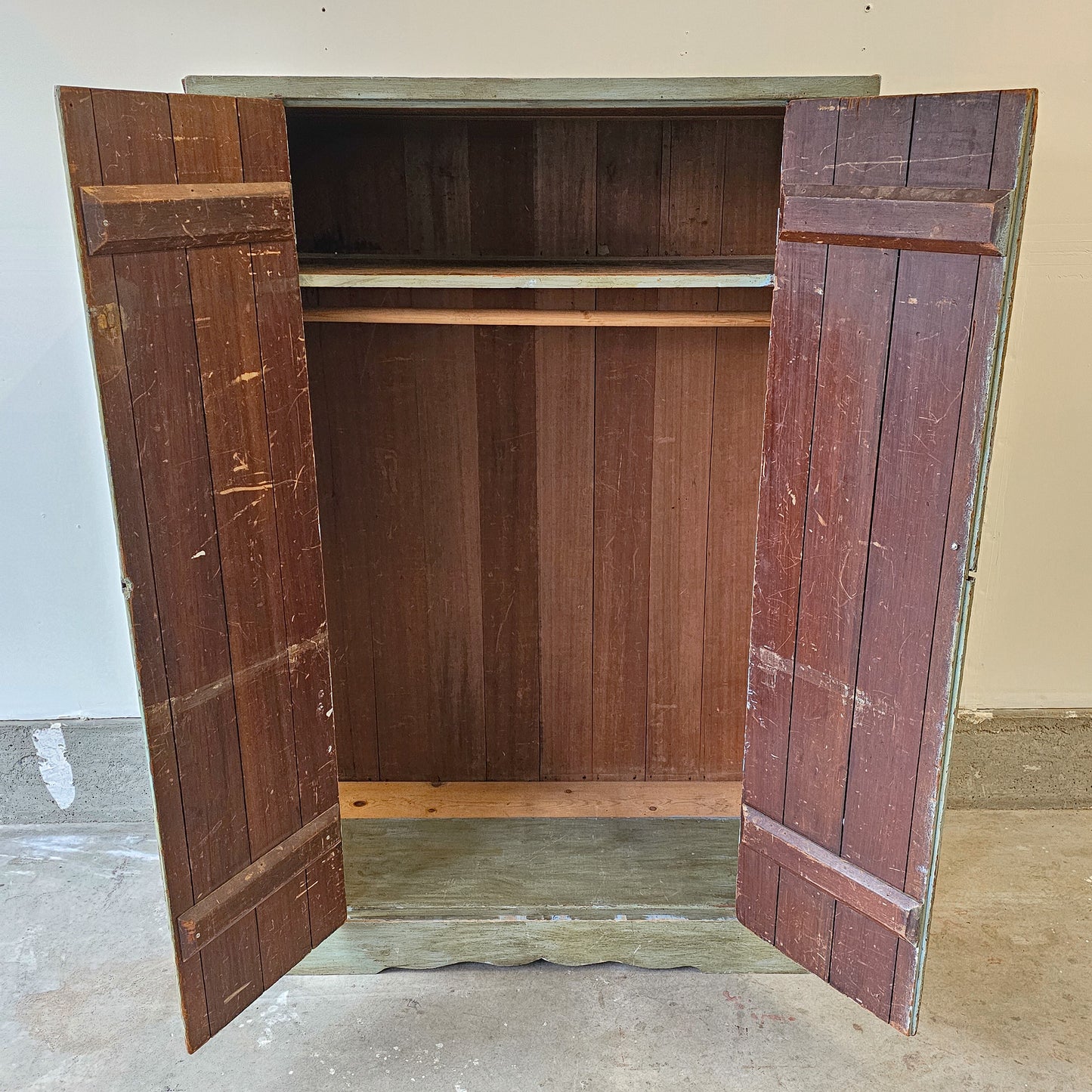Antique Painted Wardrobe Cabinet with Scalloped Base