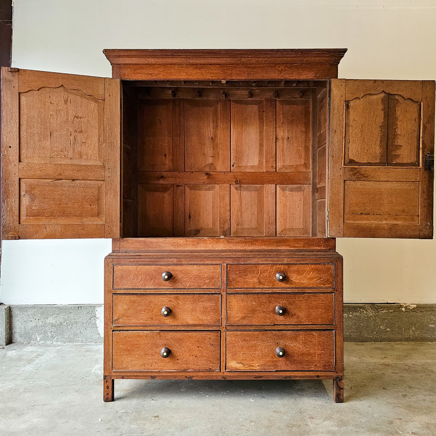 Antique Oak Cupboard Cabinet with Drawers