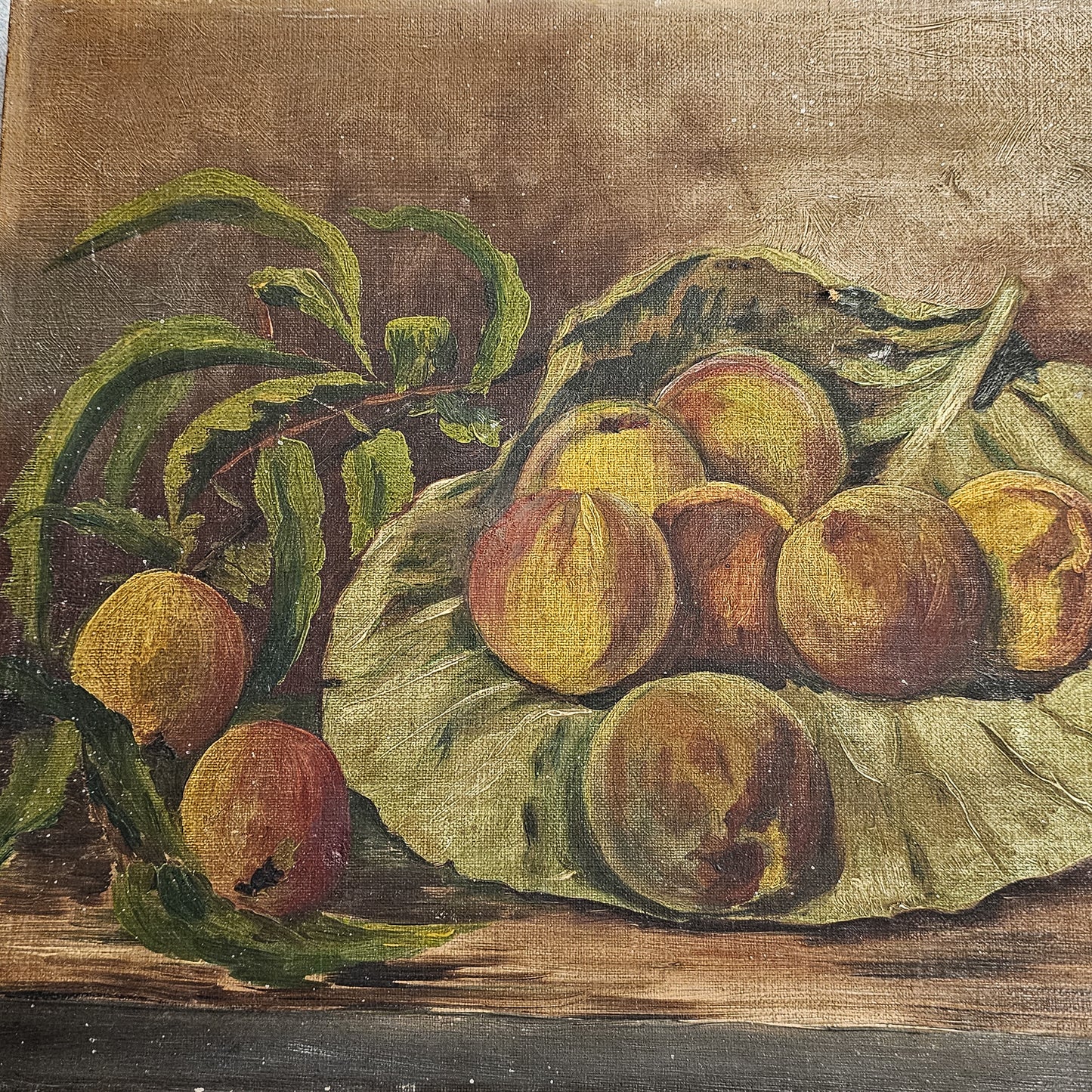 Antique still life oil painting- peaches