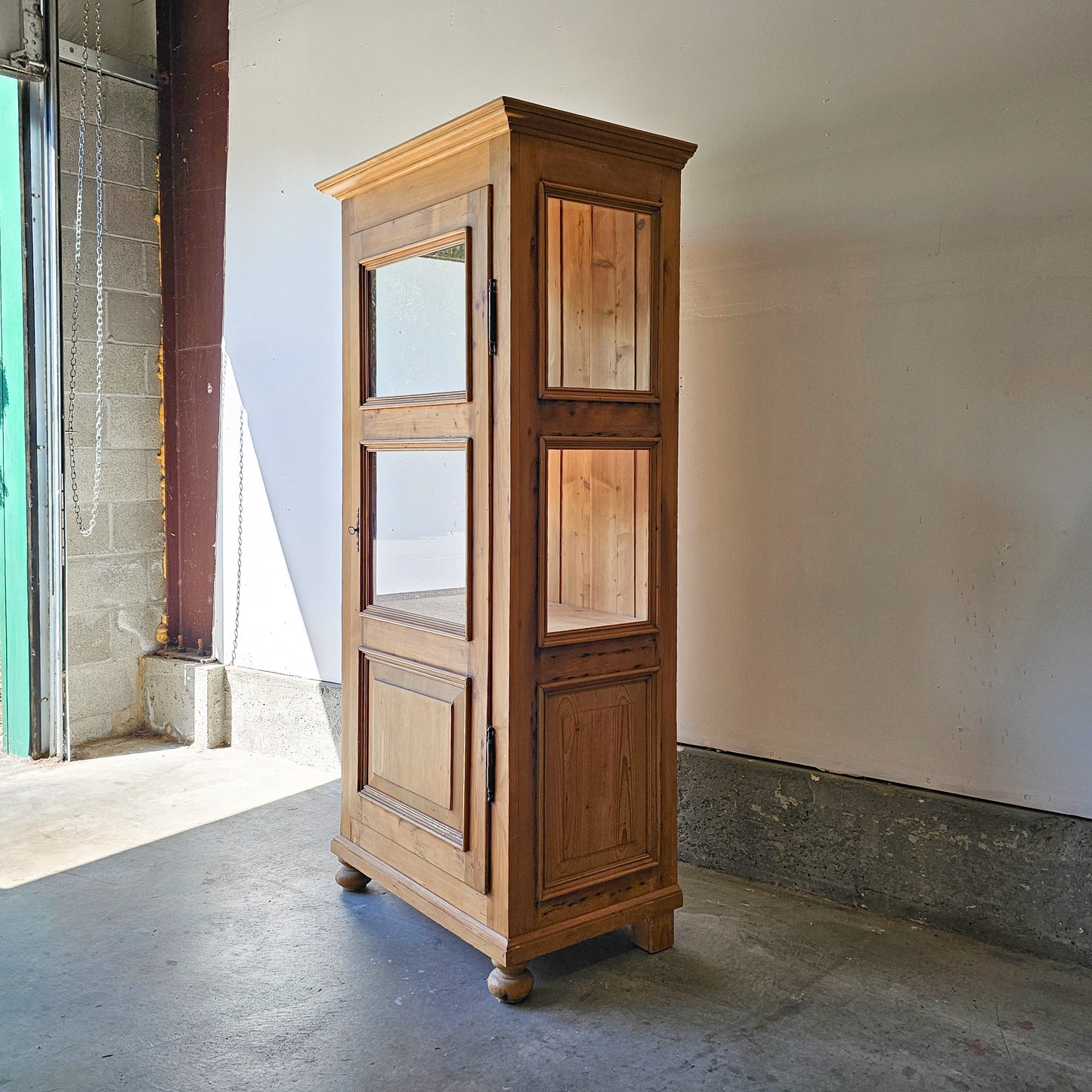 Antique pine curio cabinet