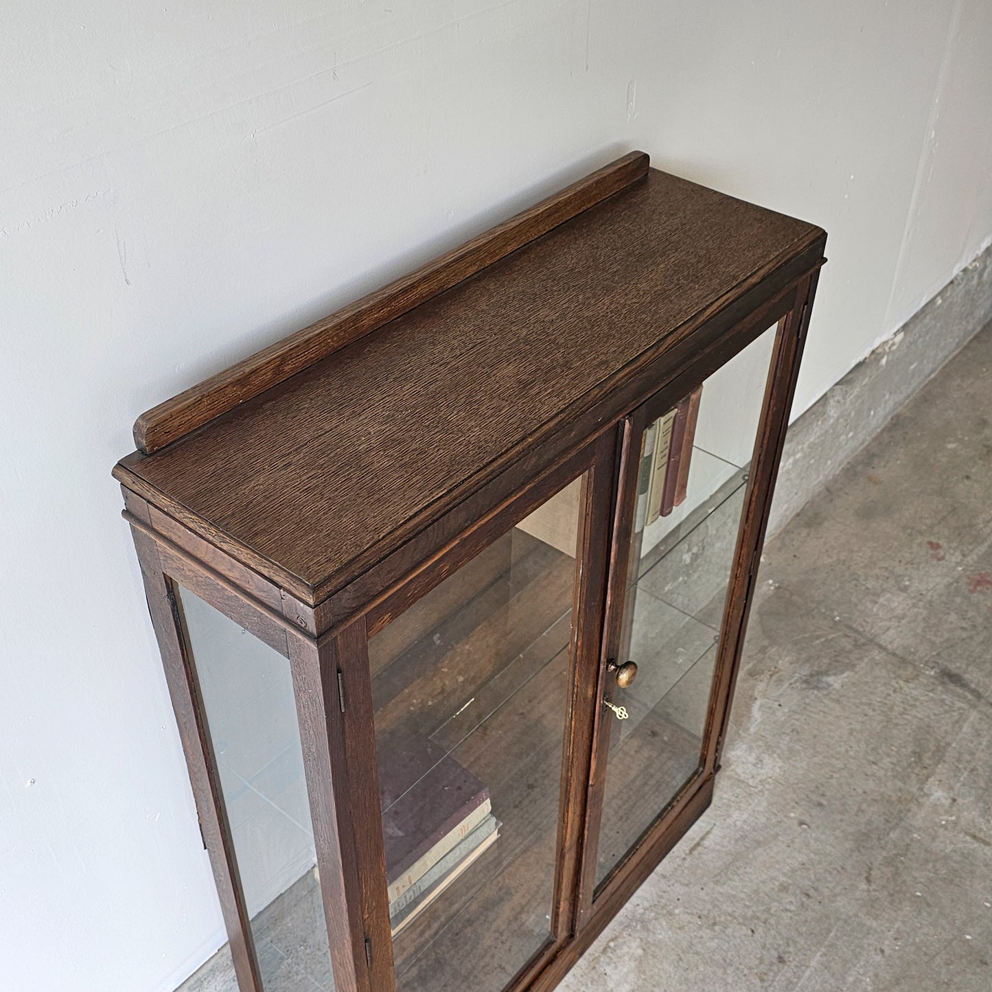 Antique Oak Bookcase Cabinet with Glass Front Doors (Circa 1930s–1940s)
