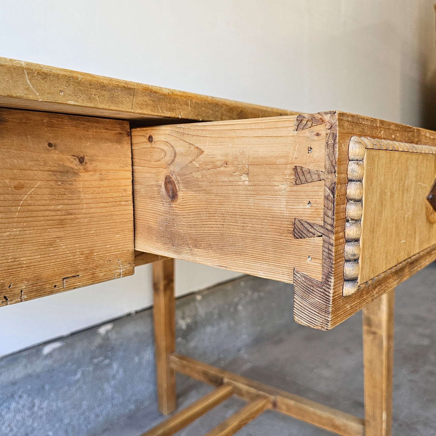 Small Antique pine table with stretcher base