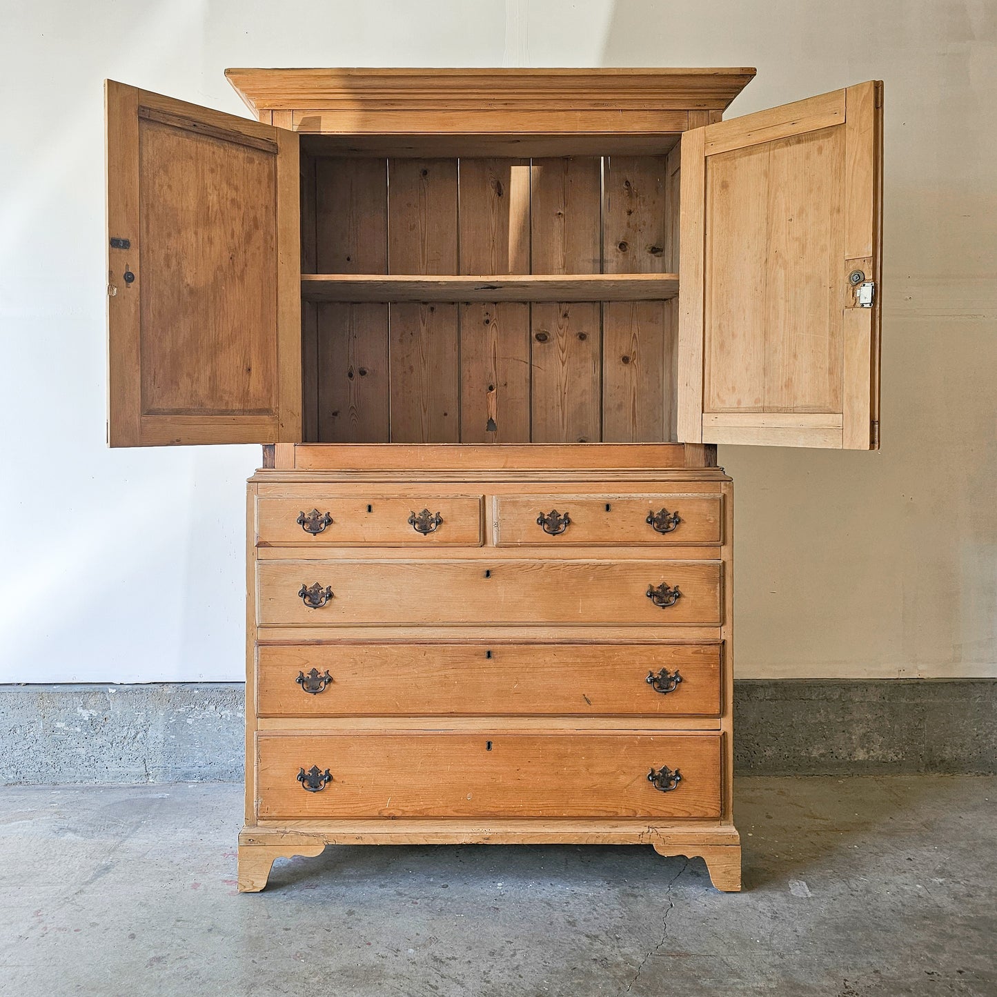 Antique pine linen press cabinet