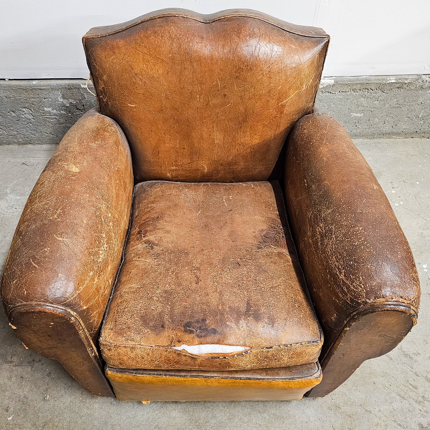Pair of 1920's French Leather Mustache Club Chairs
