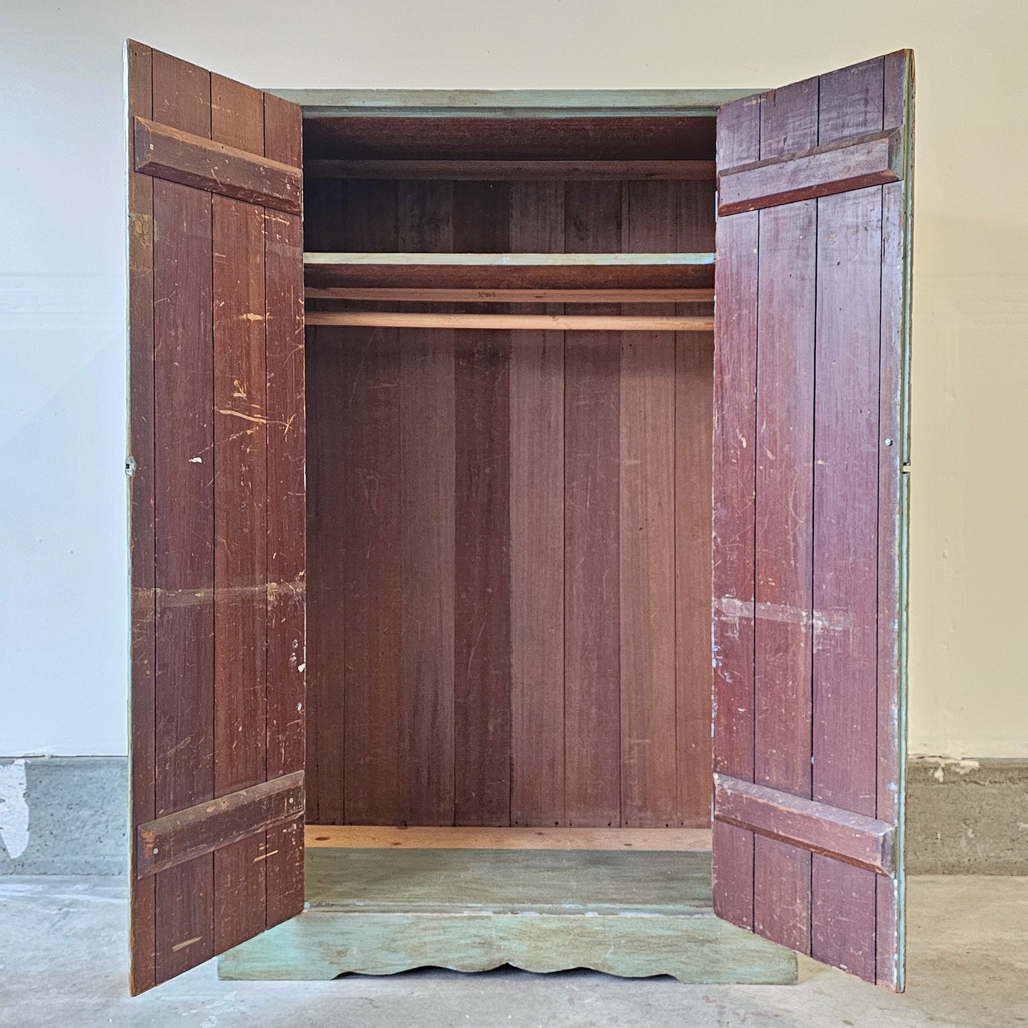 Antique Painted Wardrobe Cabinet with Scalloped Base