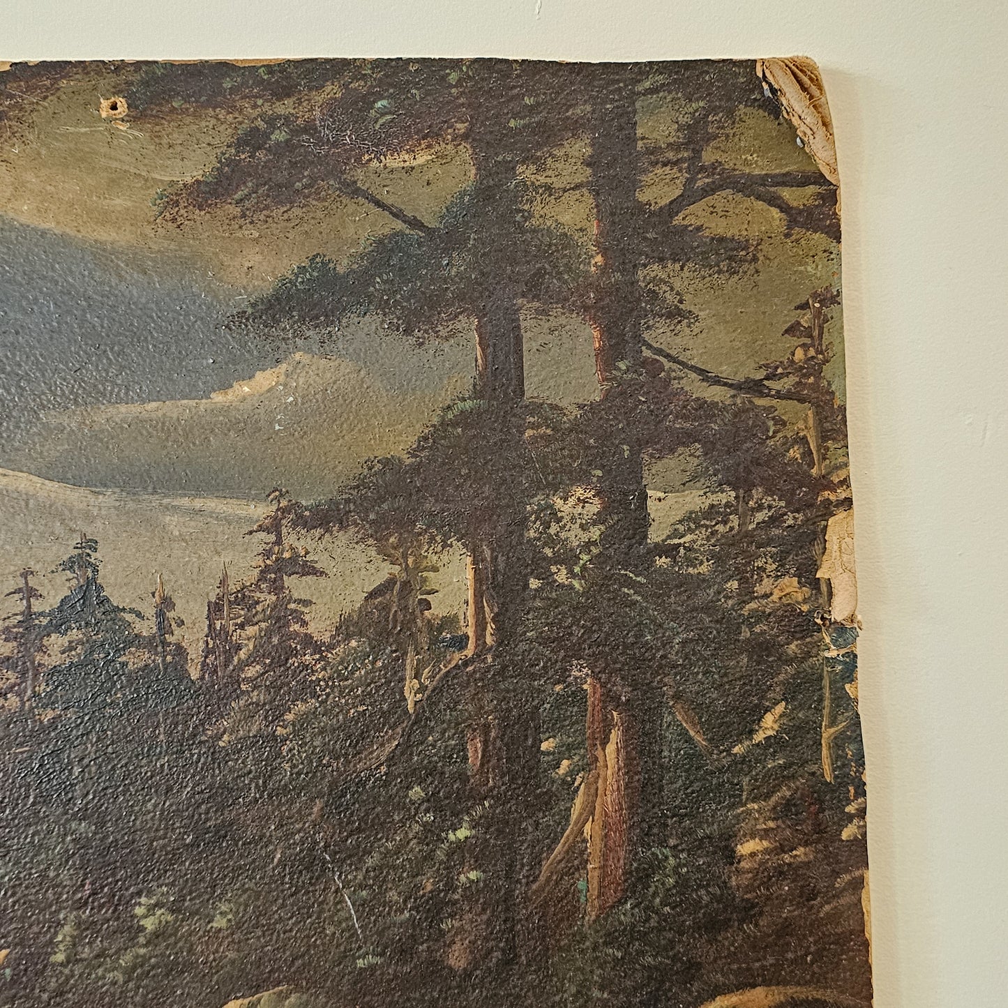 Antique moody landscape oil painting