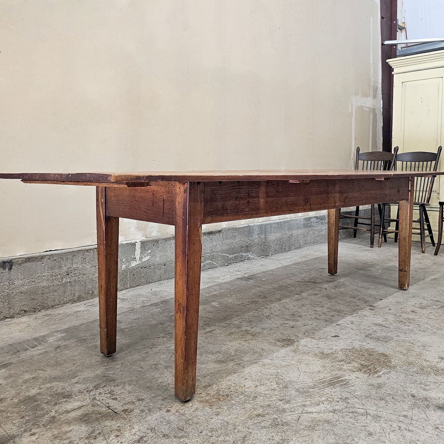 Antique three plank farmhouse dining table