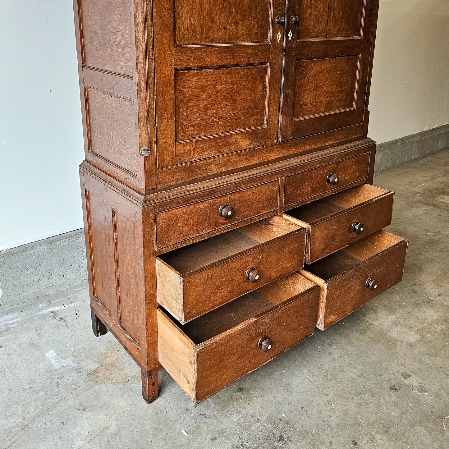 Antique Oak Cupboard Cabinet with Drawers