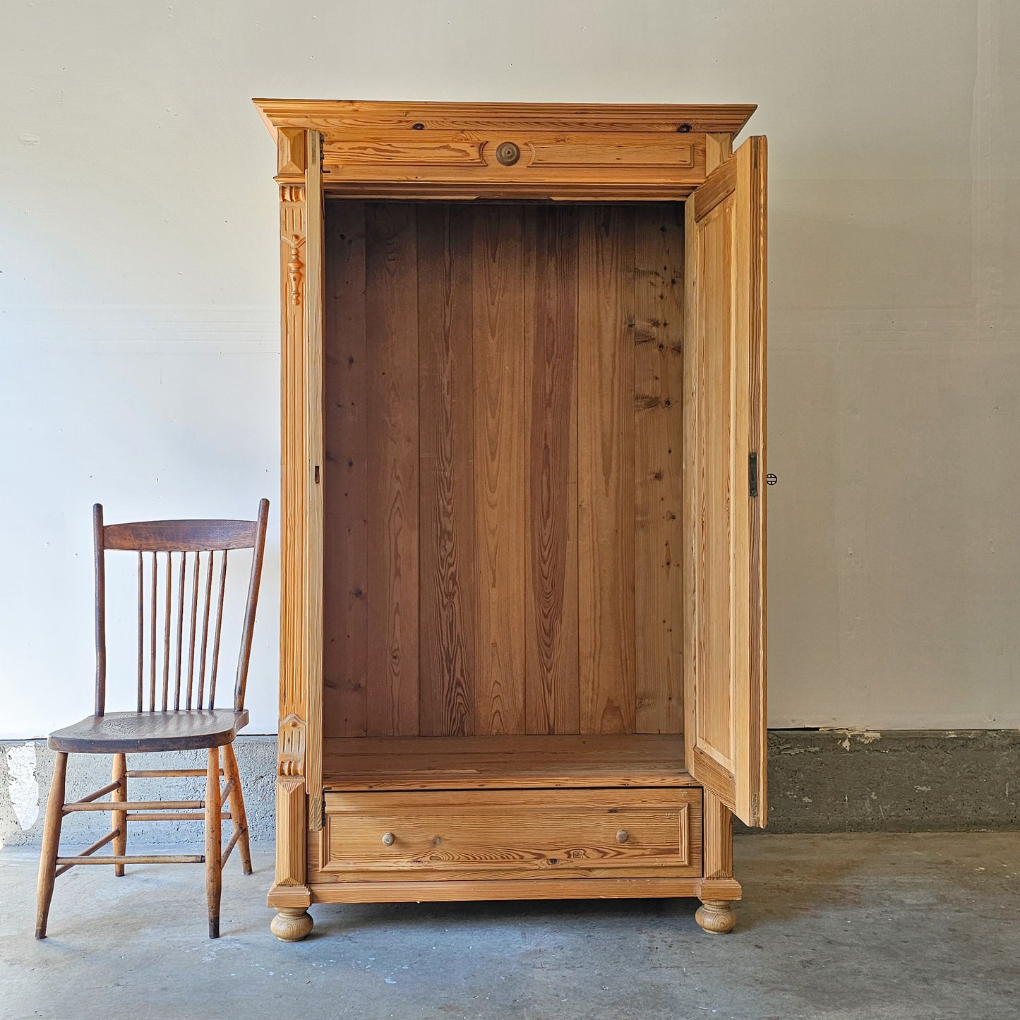 Antique pine armoire wardrobe