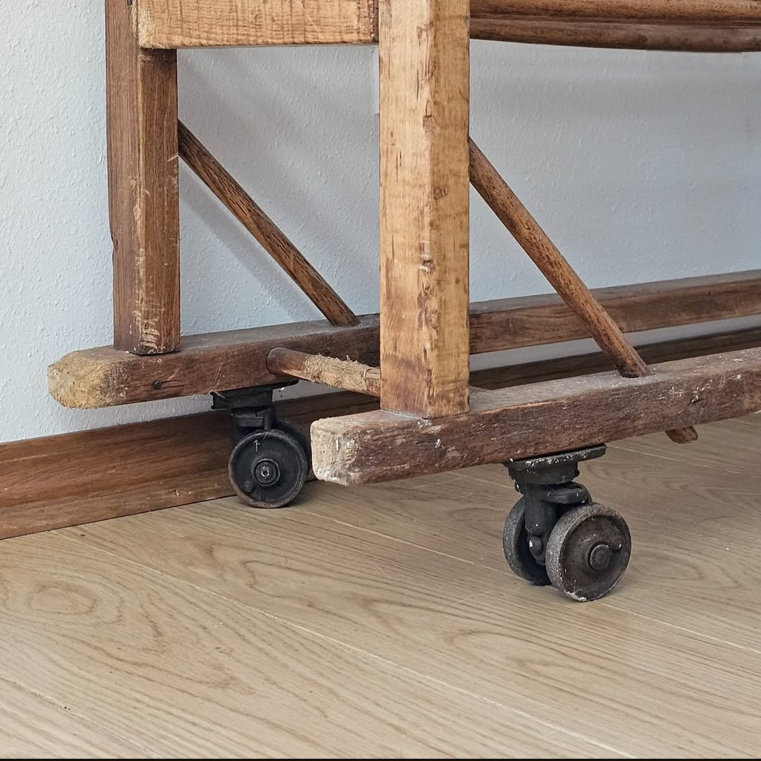 Antique Wooden Bakery Rack on Casters
