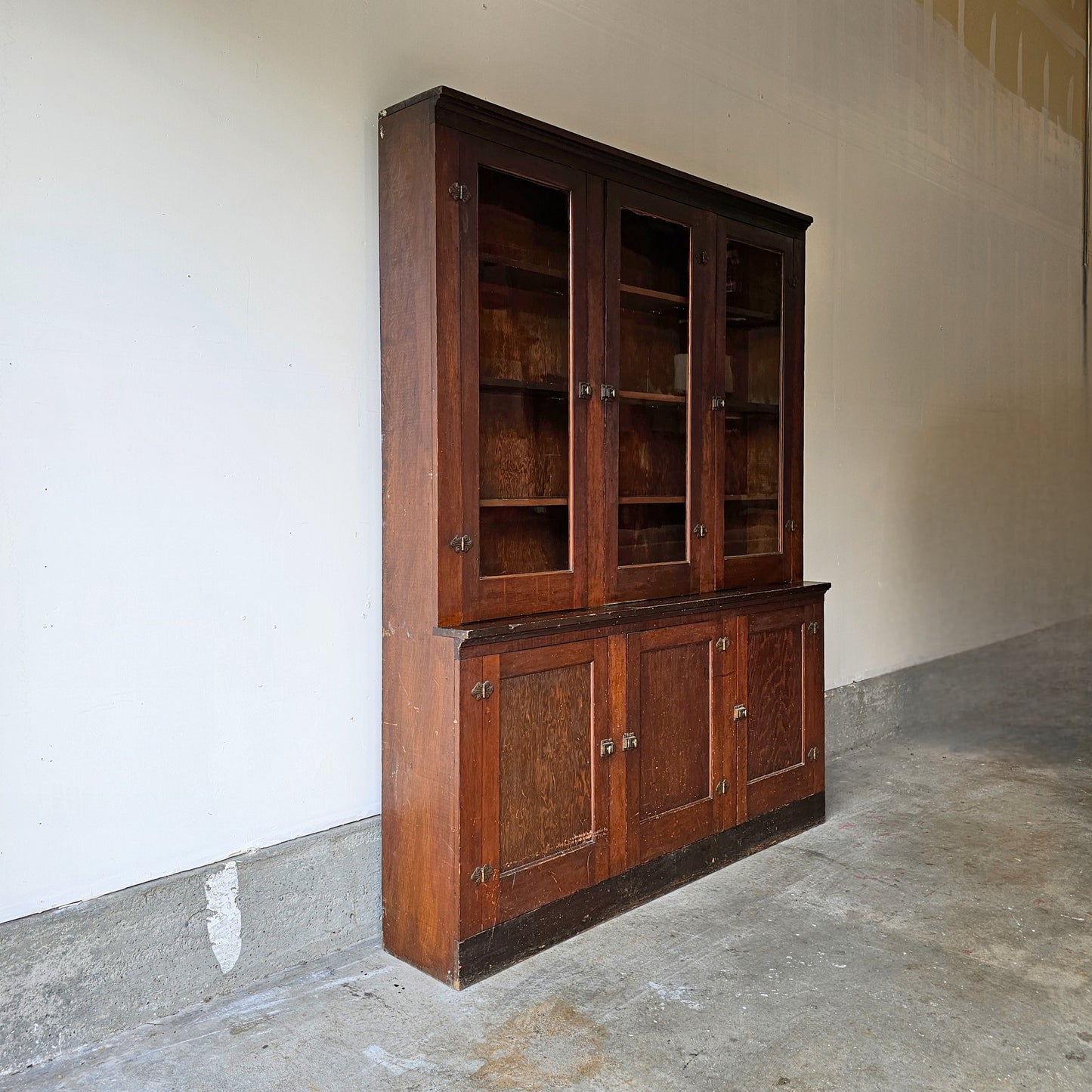 Antique 1910 fir cabinet with glass doors