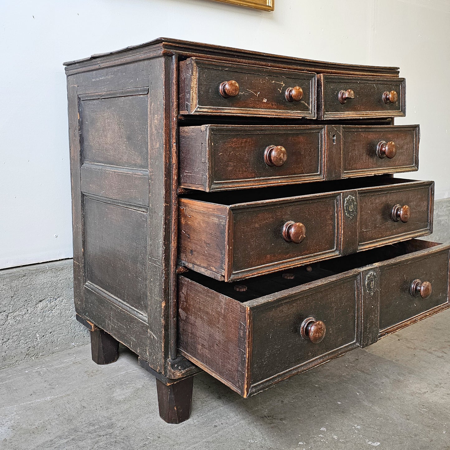 Antique 18th Century Dark Oak Chest of Drawers Dresser