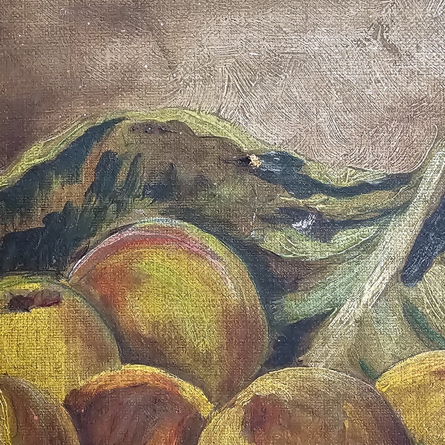 Antique still life oil painting- peaches