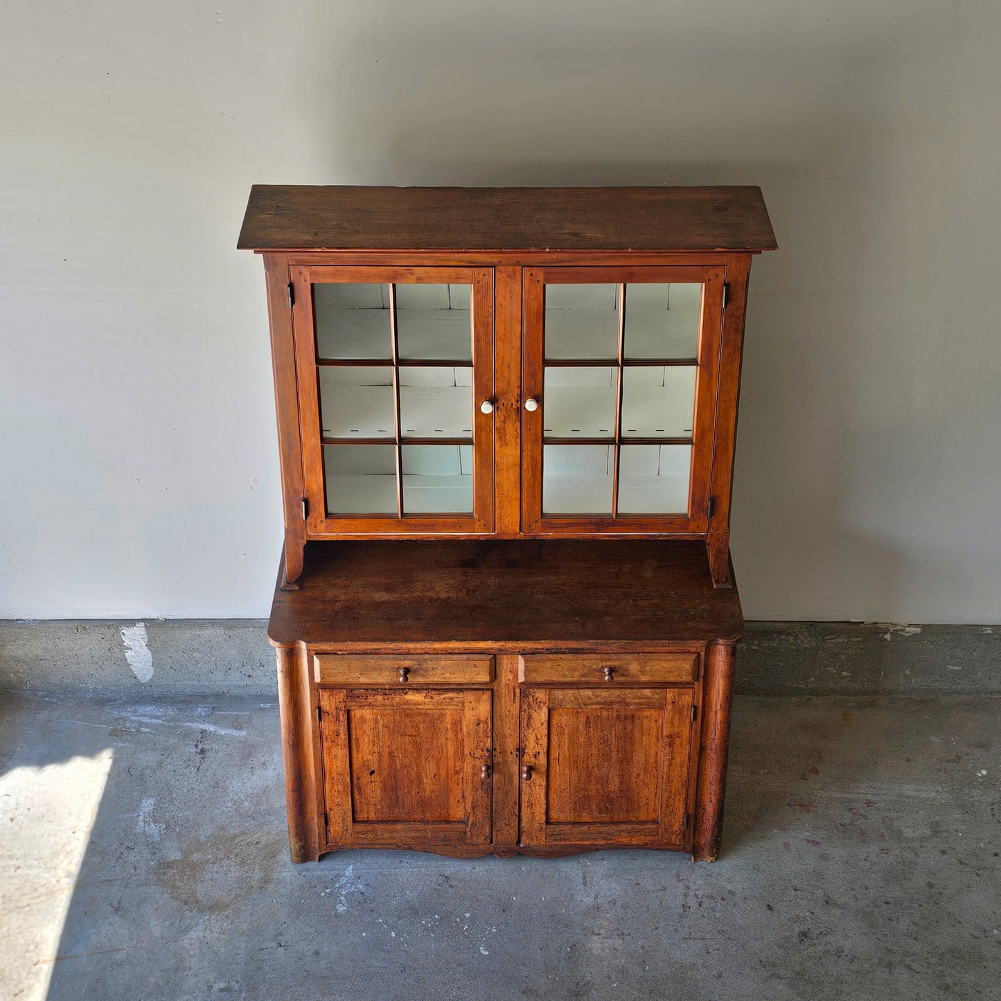 Antique American Pine Hutch with glass doors