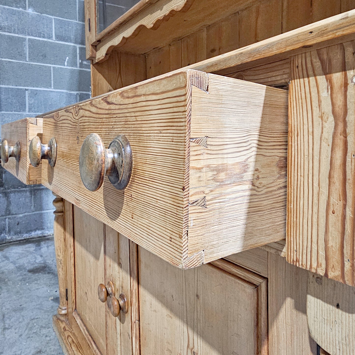 Antique English Pine Hutch with Glass Doors - Circa 1880