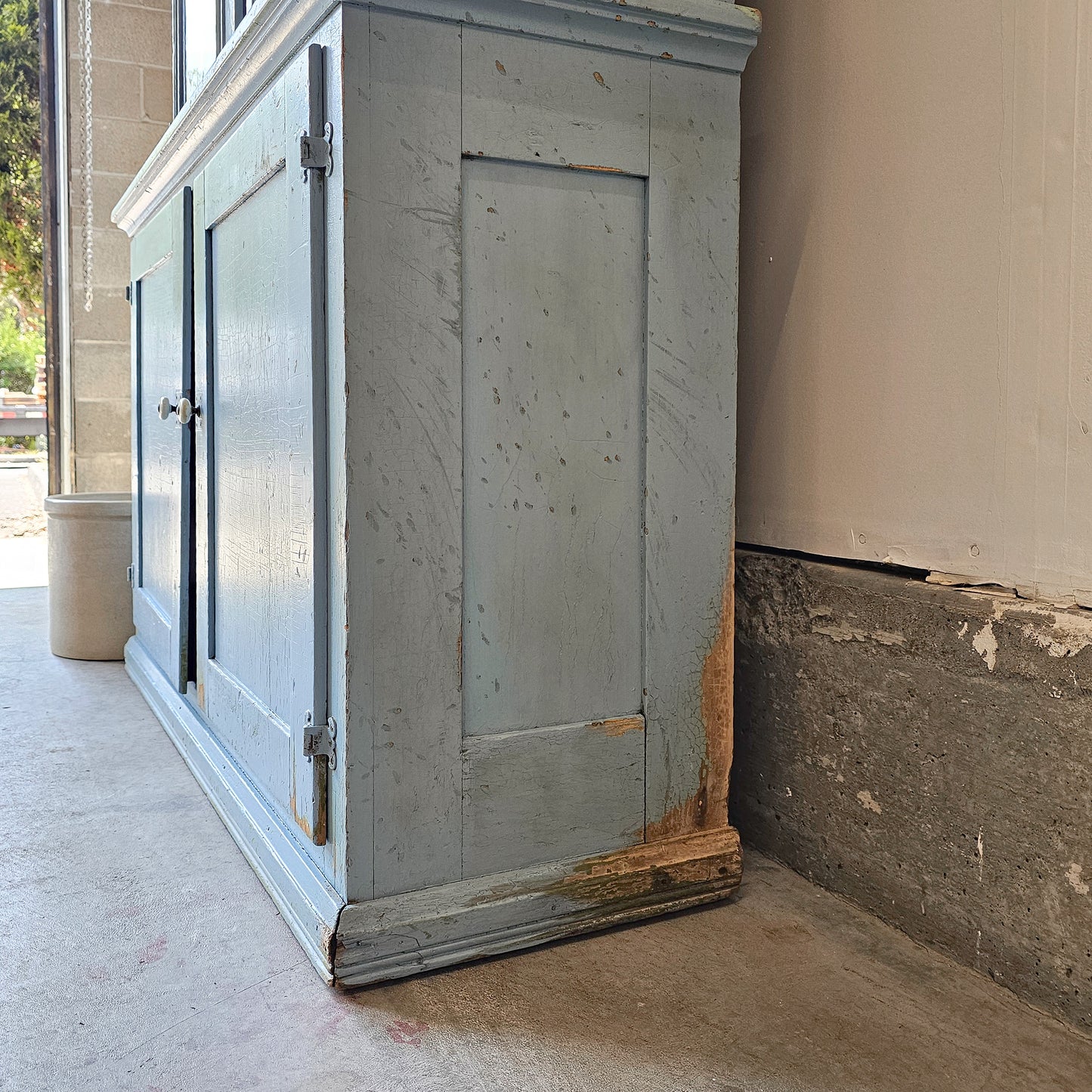 Antique painted blue hutch