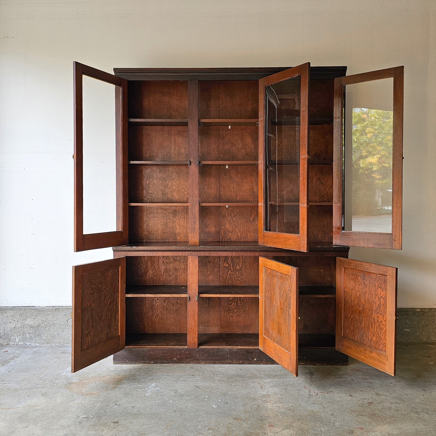 Antique 1910 fir cabinet with glass doors