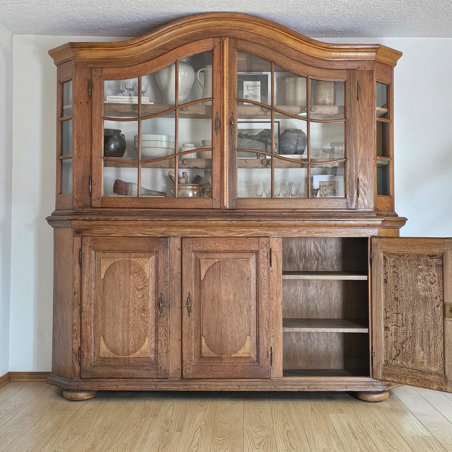 Antique 18th Century German Baroque Oak Hutch Cabinet