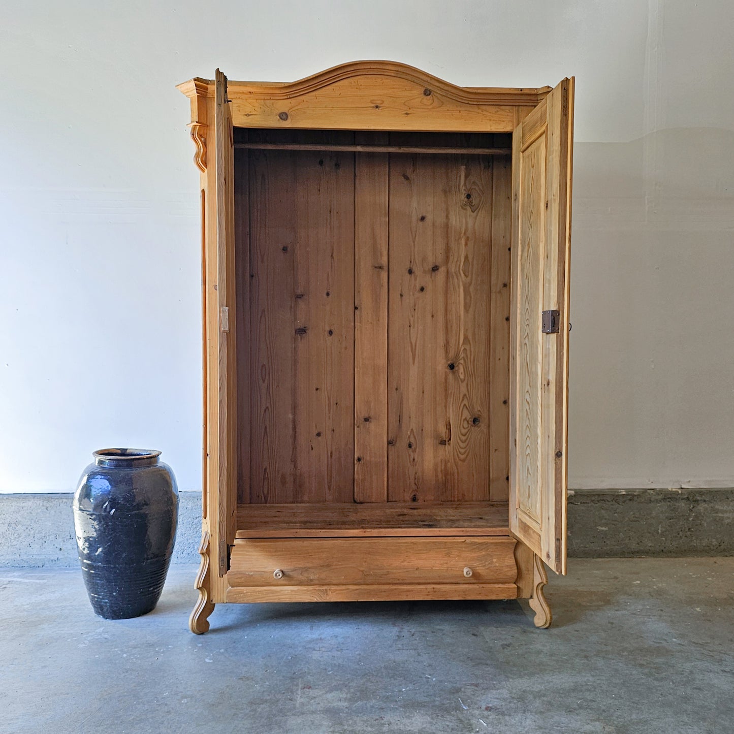 Antique Pine Armoire with Serpentine Legs