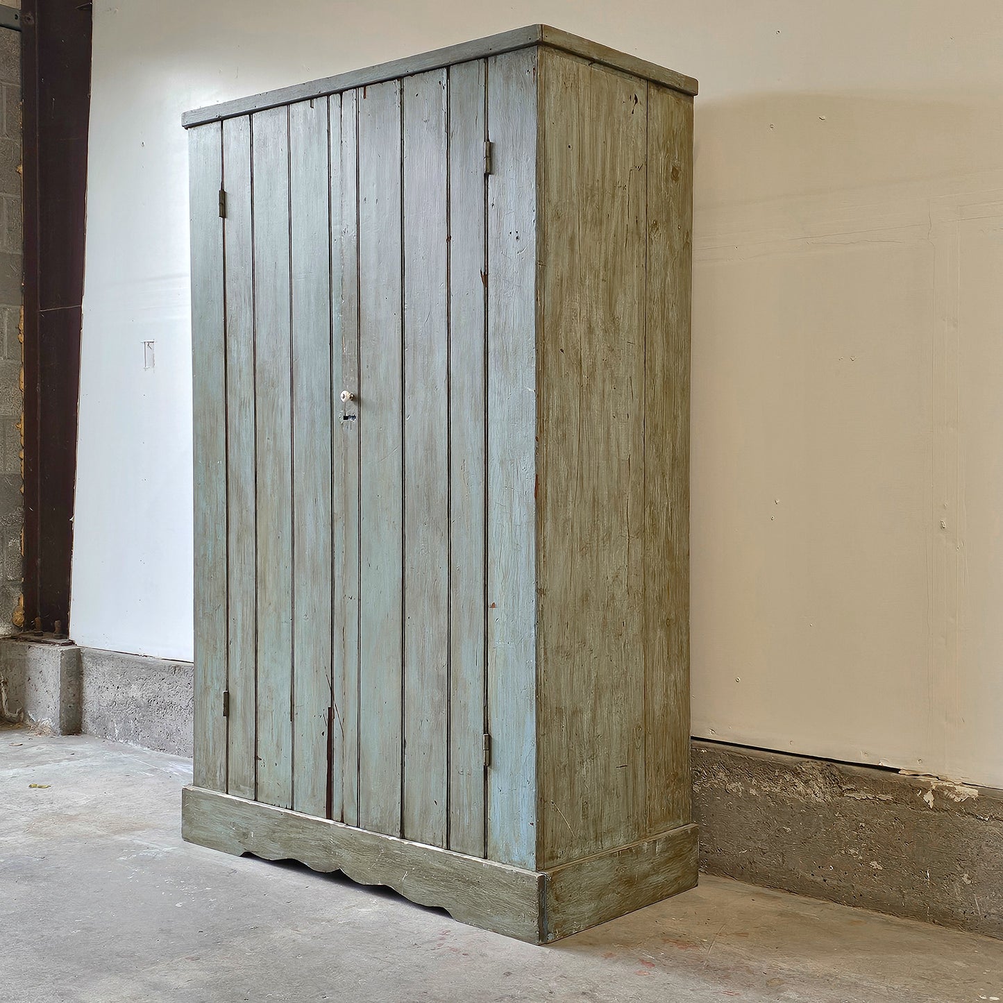 Antique Painted Wardrobe Cabinet with Scalloped Base