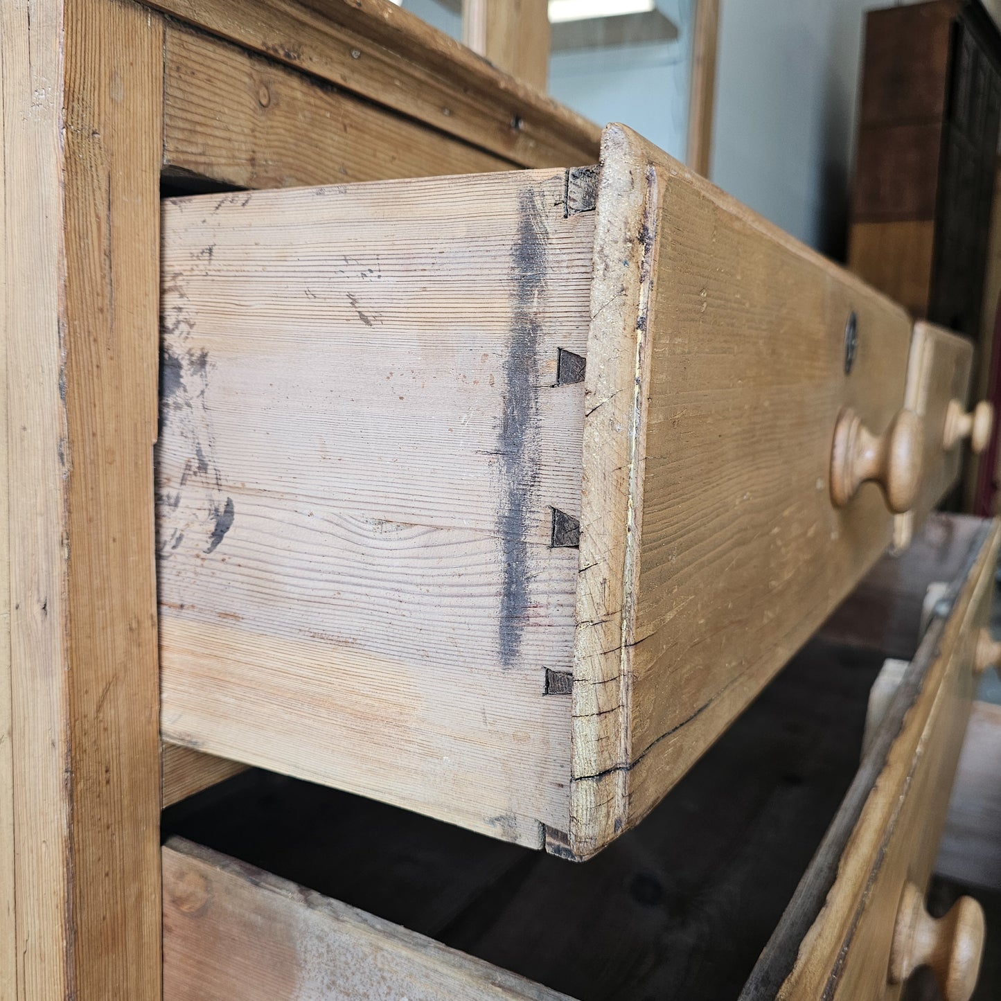 Large Antique English Pine Hutch With Glass Doors