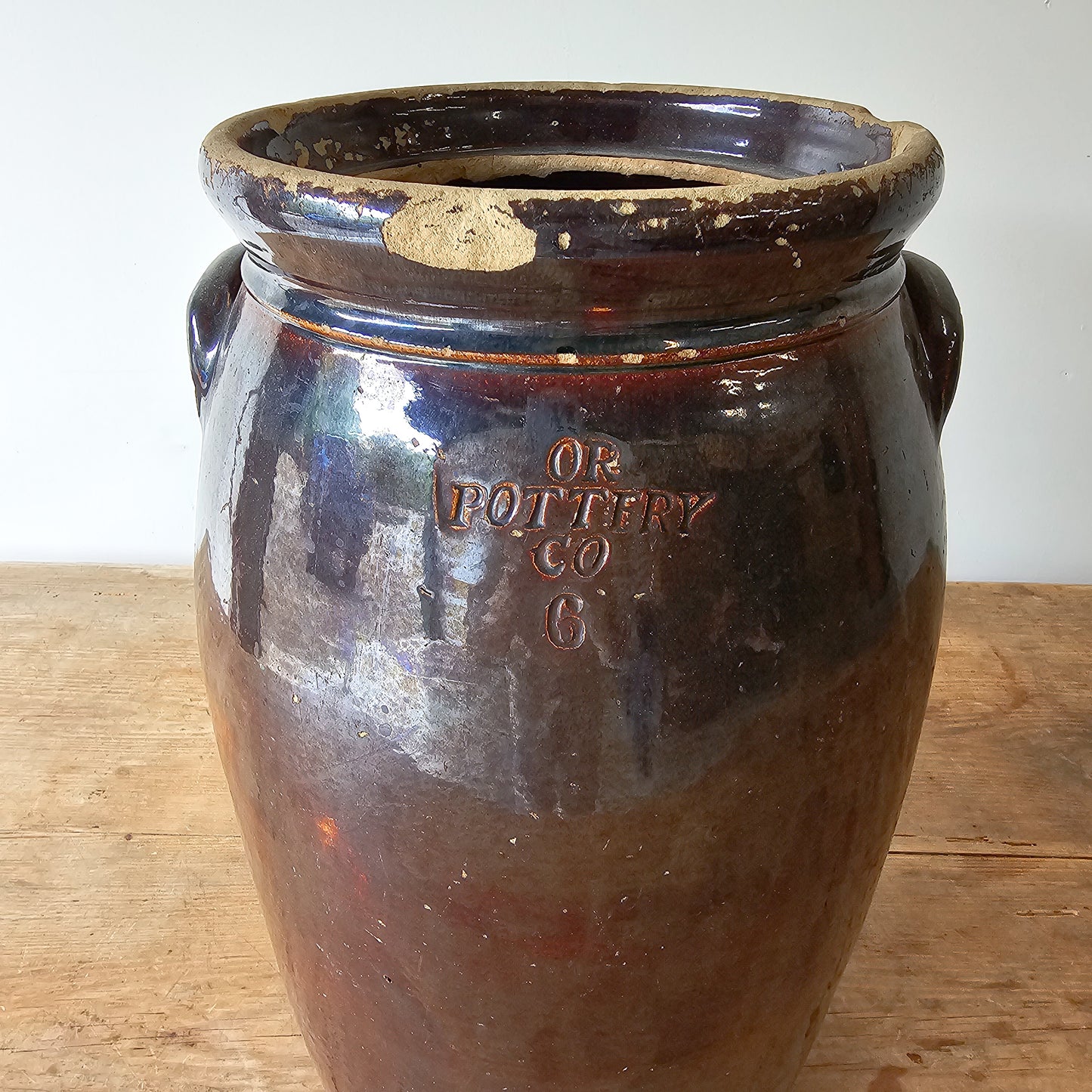 Early American Brown Crock with Handles-Oregon Pottery