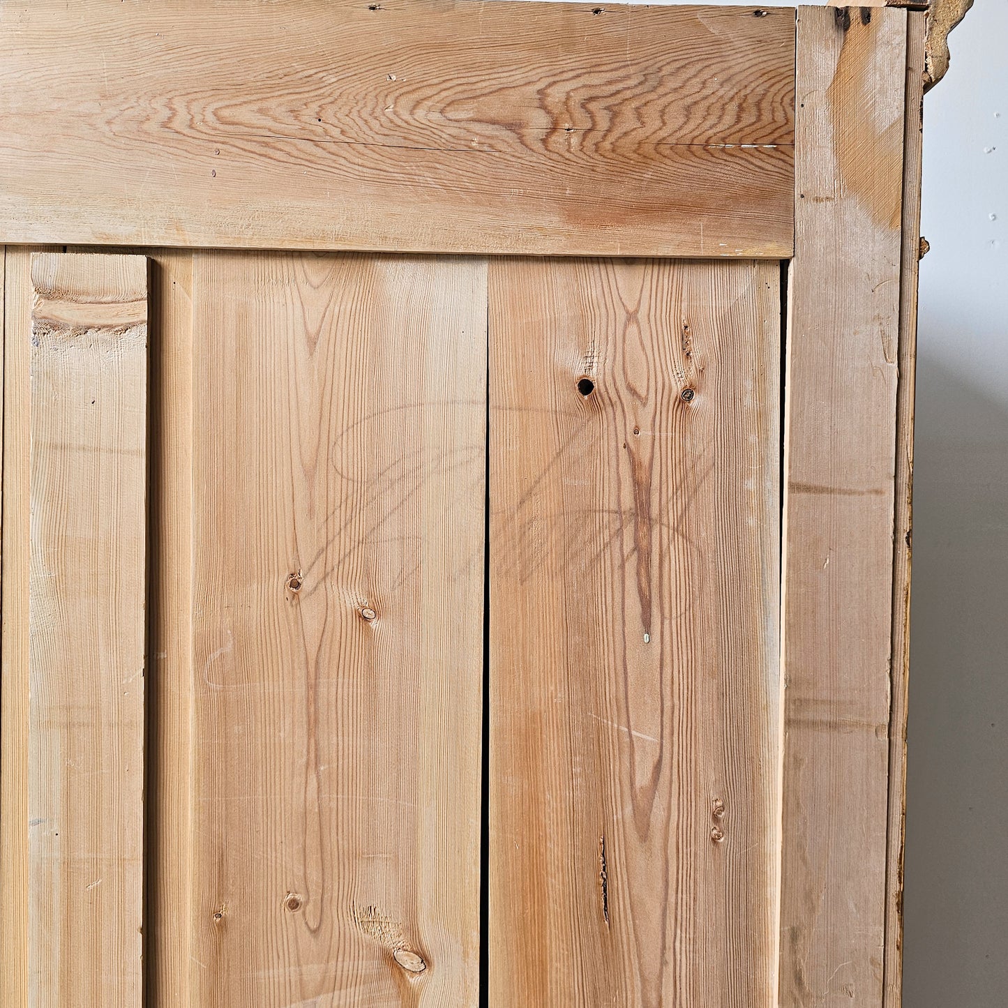 Antique pine single-door armoire cabinet