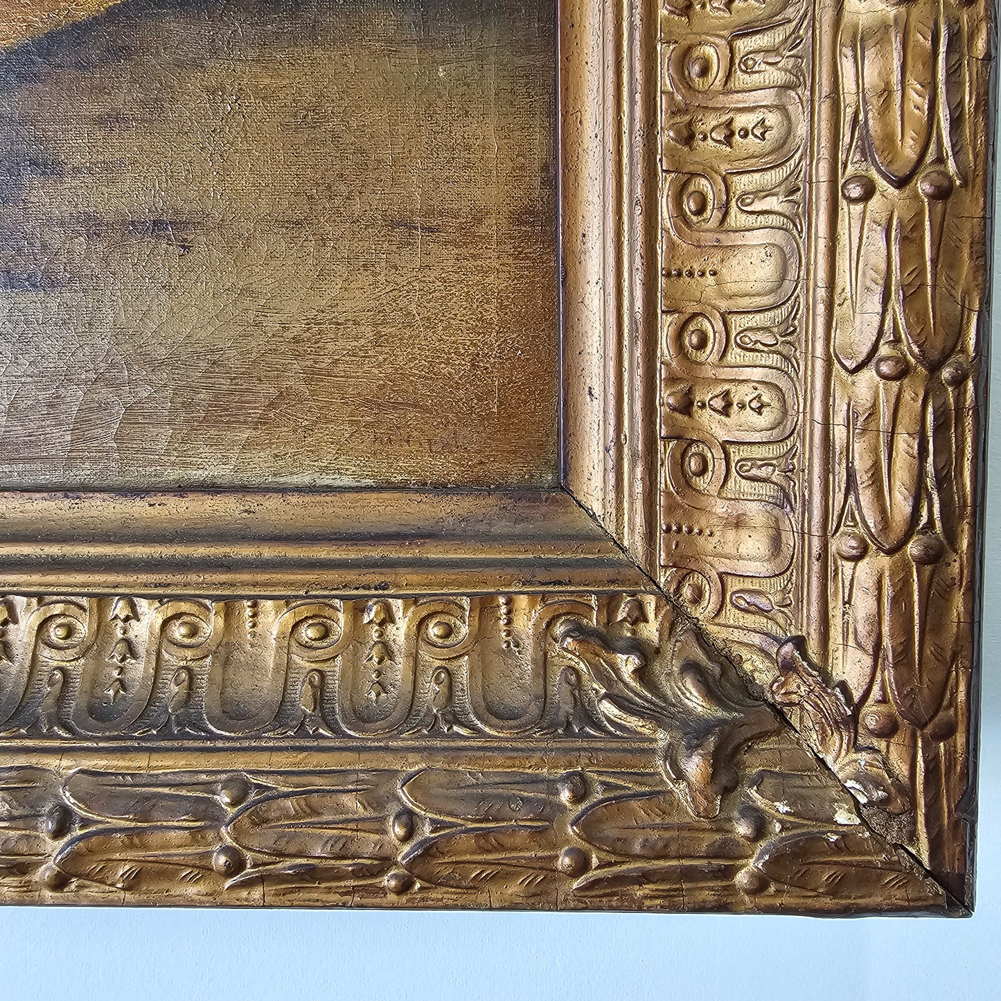 Antique Seascape Oil Painting in Ornate Gilded Frame | Moody Coastal Landscape