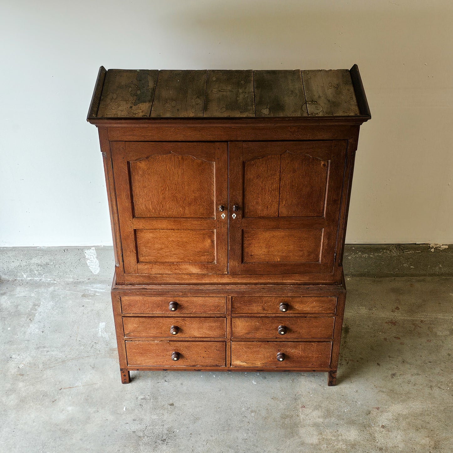 Antique Oak Cupboard Cabinet with Drawers