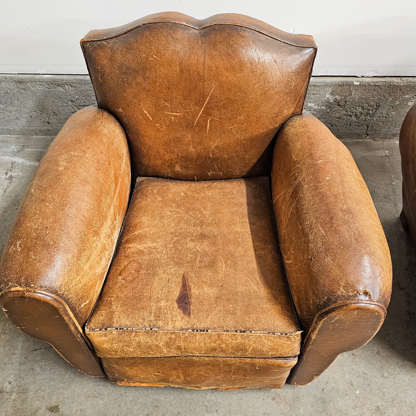 Pair of 1920's French Leather Mustache Club Chairs