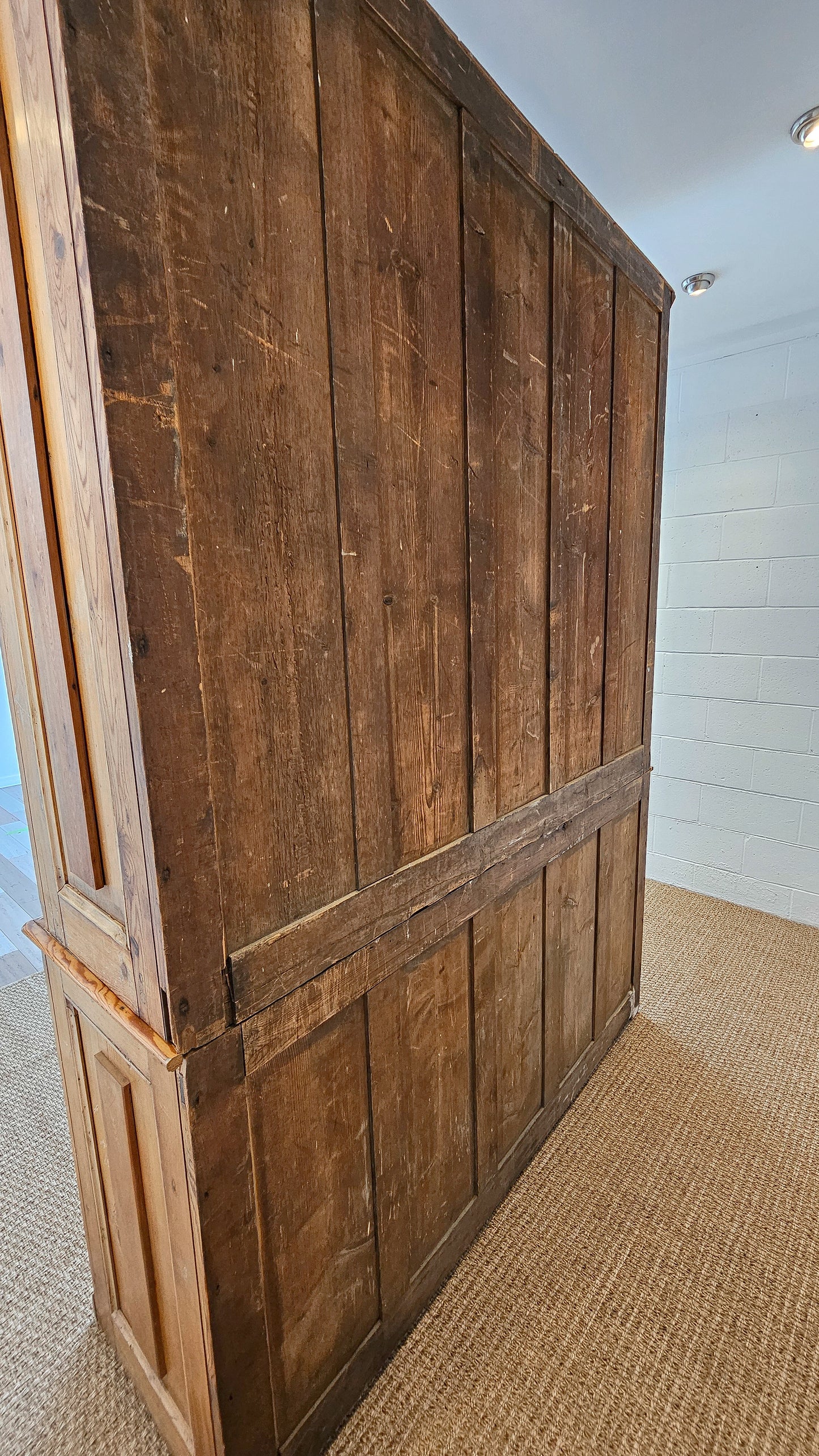 Grand Antique English Pine Cabinet with Glass Doors - Circa 1890