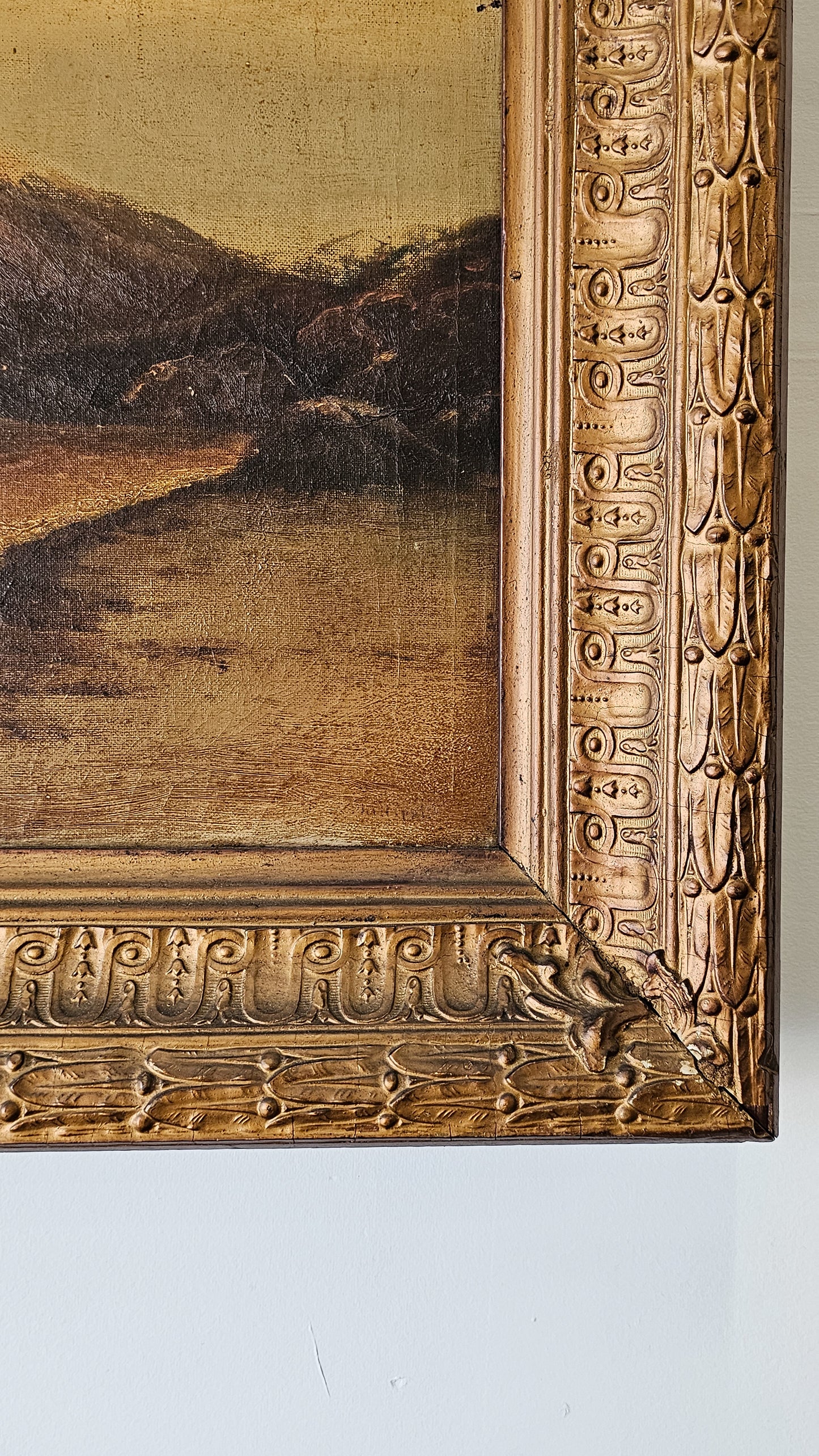 Antique Seascape Oil Painting in Ornate Gilded Frame | Moody Coastal Landscape
