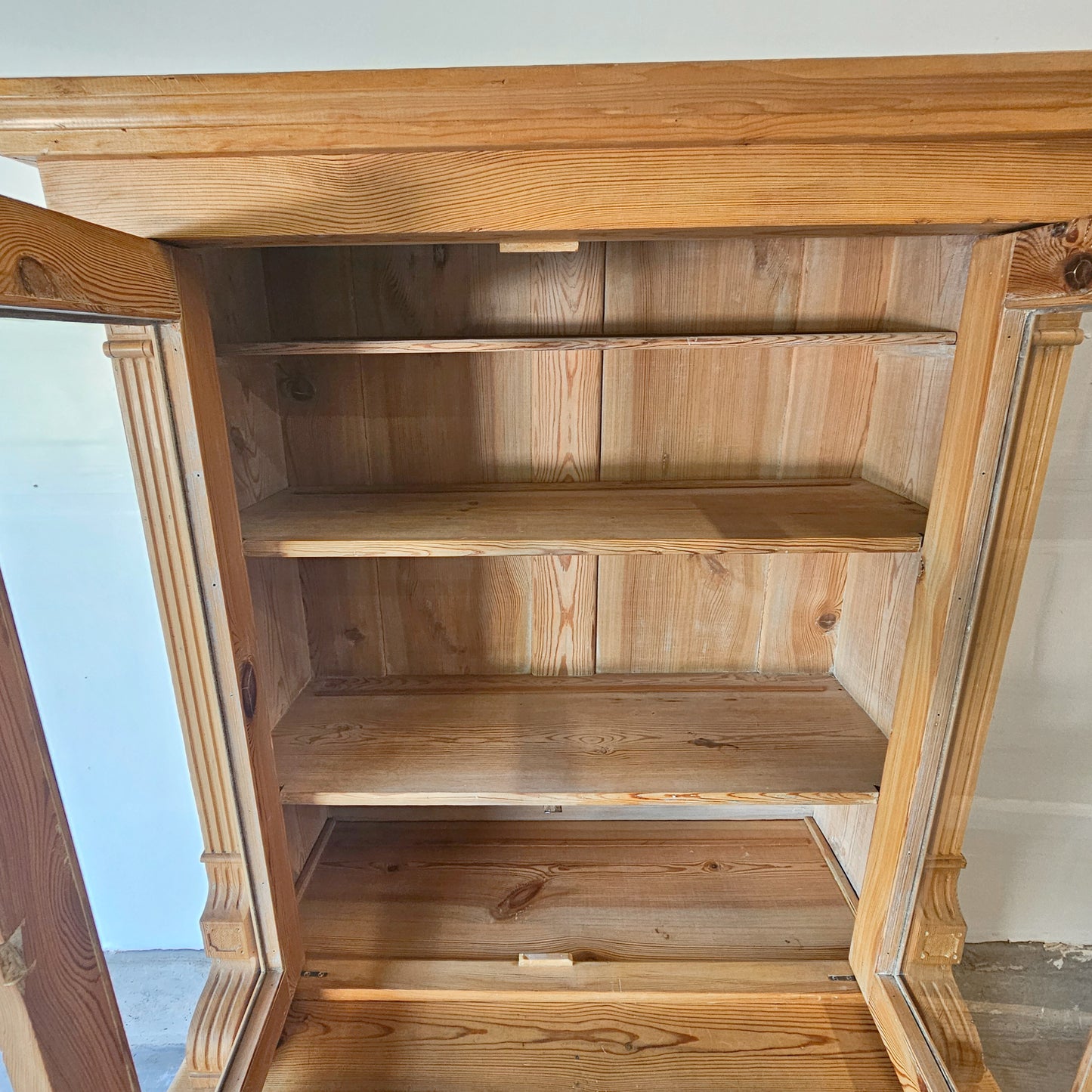 Antique pine hutch with glass doors - two pieces