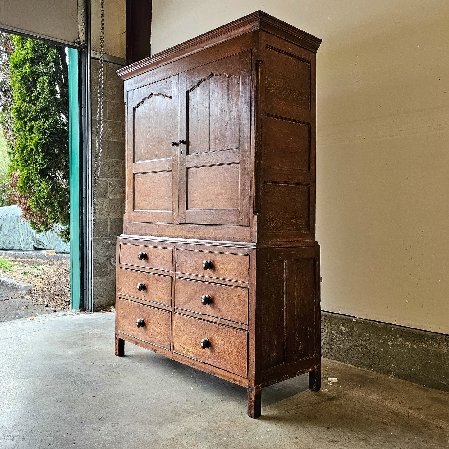 Antique Oak Cupboard Cabinet with Drawers