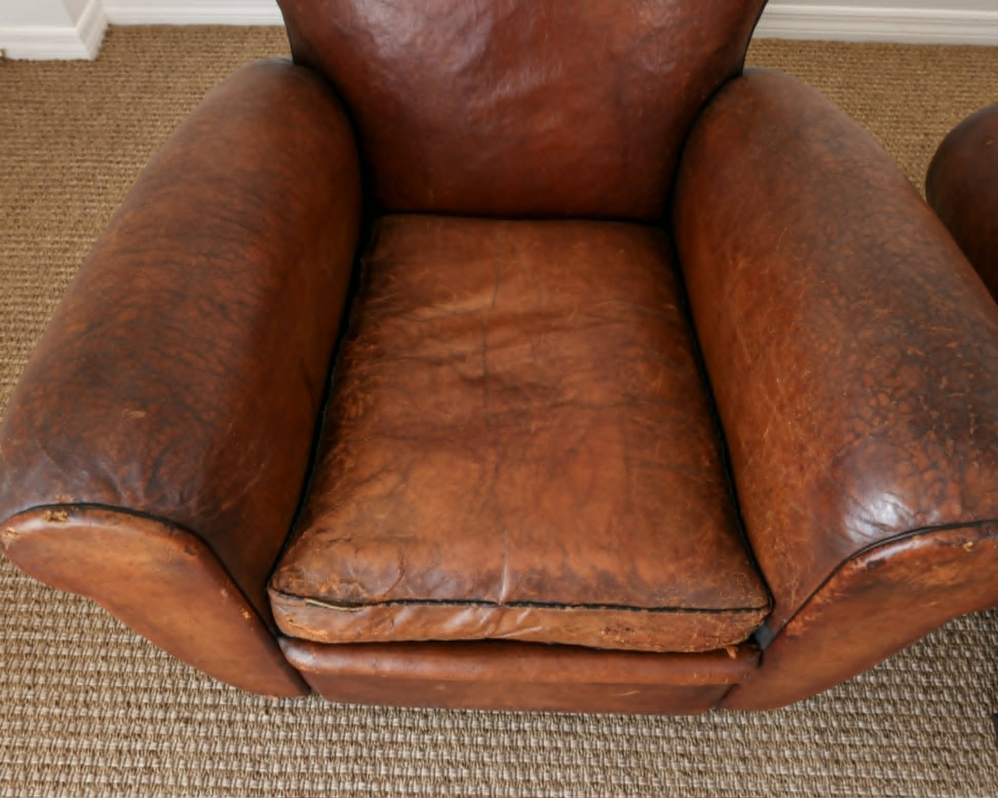 Pair of Antique French Leather Club Chairs - Circa 1920s