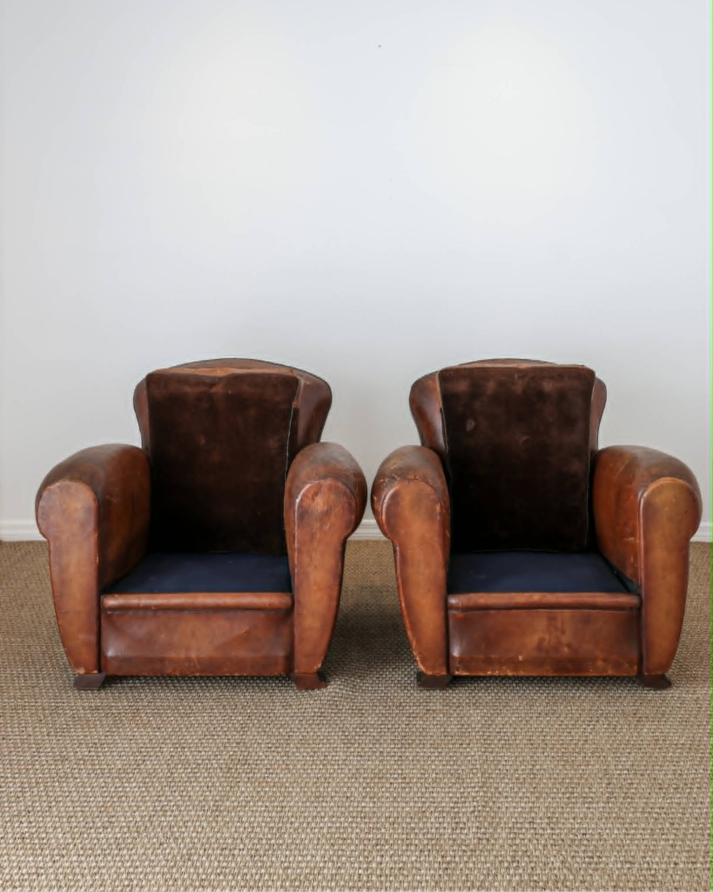 Pair of Antique French Leather Club Chairs - Circa 1920s
