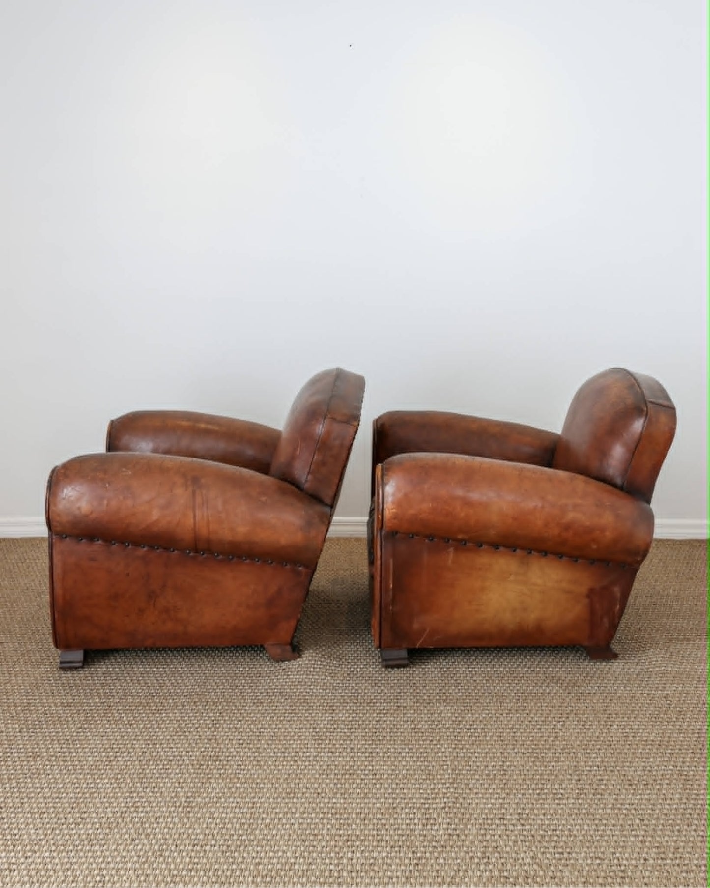 Pair of Antique French Leather Club Chairs - Circa 1920s