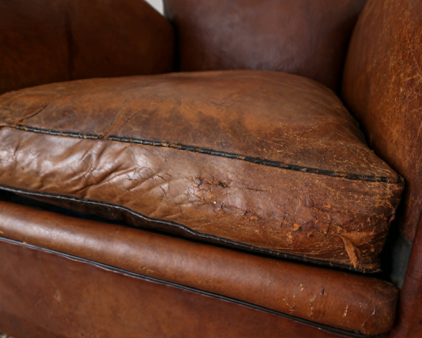 Pair of Antique French Leather Club Chairs - Circa 1920s