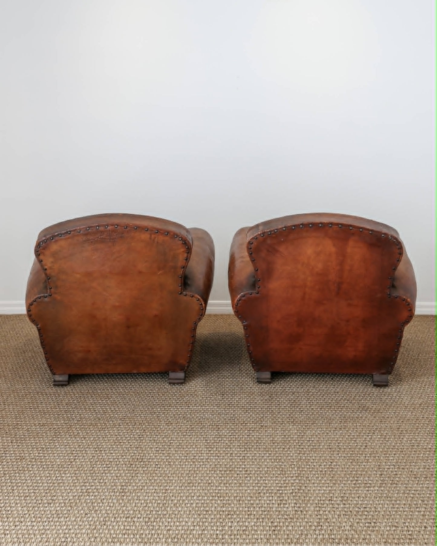 Pair of Antique French Leather Club Chairs - Circa 1920s