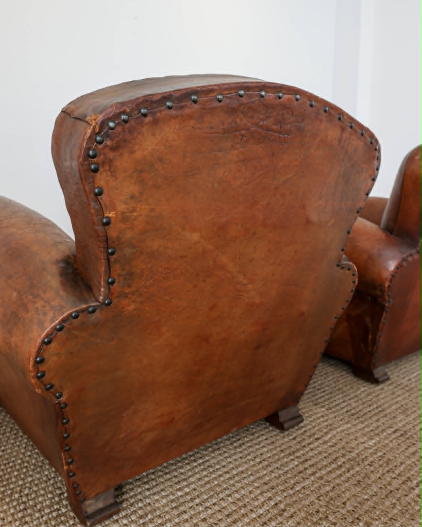 Pair of Antique French Leather Club Chairs - Circa 1920s