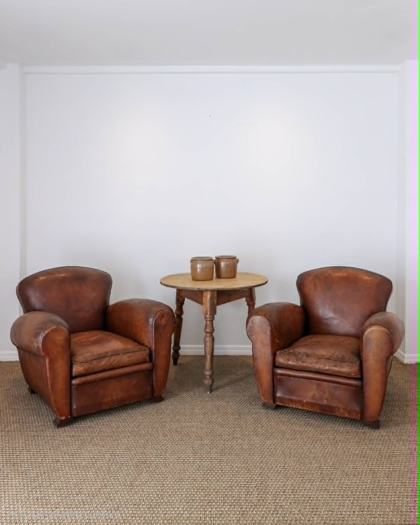 Pair of Antique French Leather Club Chairs - Circa 1920s