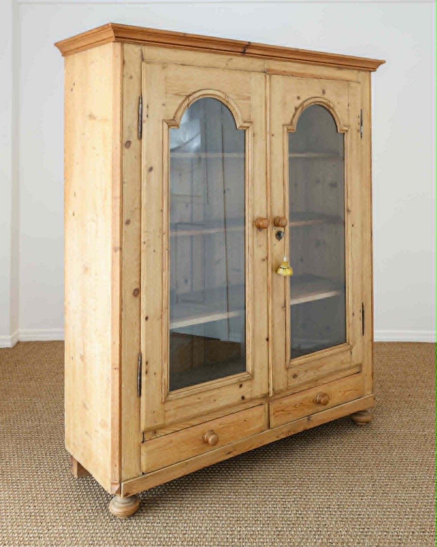 Antique English Pine Glazed Cabinet with Drawers - Circa 1860
