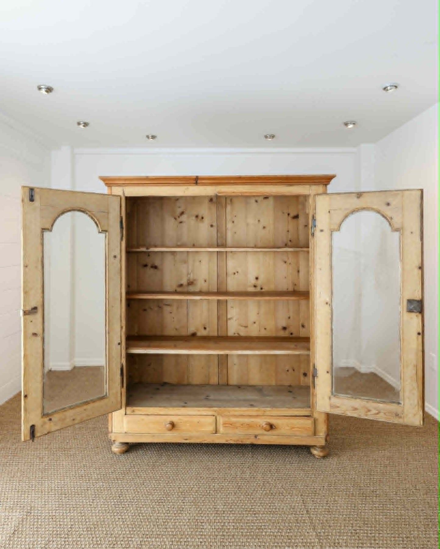 Antique English Pine Glazed Cabinet with Drawers - Circa 1860