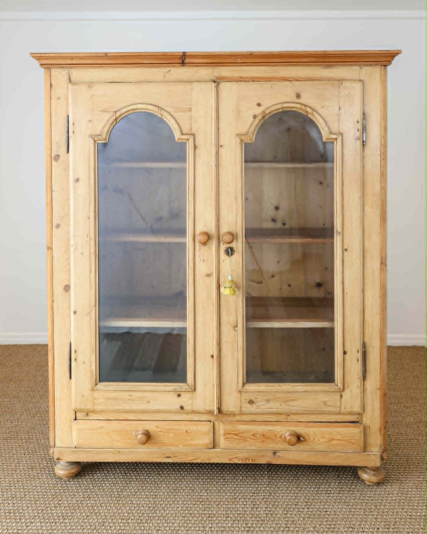 Antique English Pine Glazed Cabinet with Drawers - Circa 1860