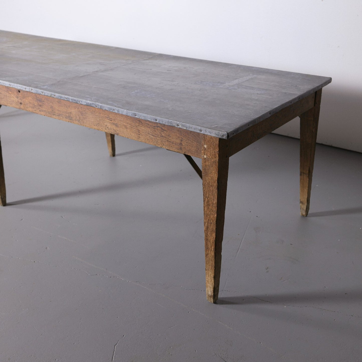 Antique French Oak Zinc Top Refectory Dining Table | Circa 1880