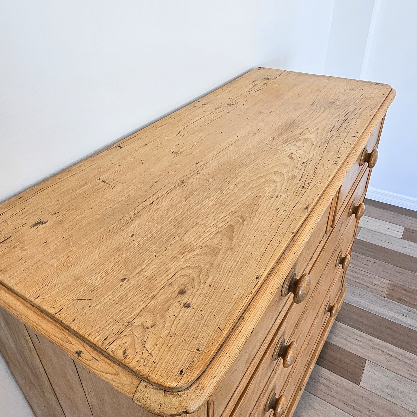 Stately Antique English Pine Chest of Drawers (Dresser) - Circa 1870