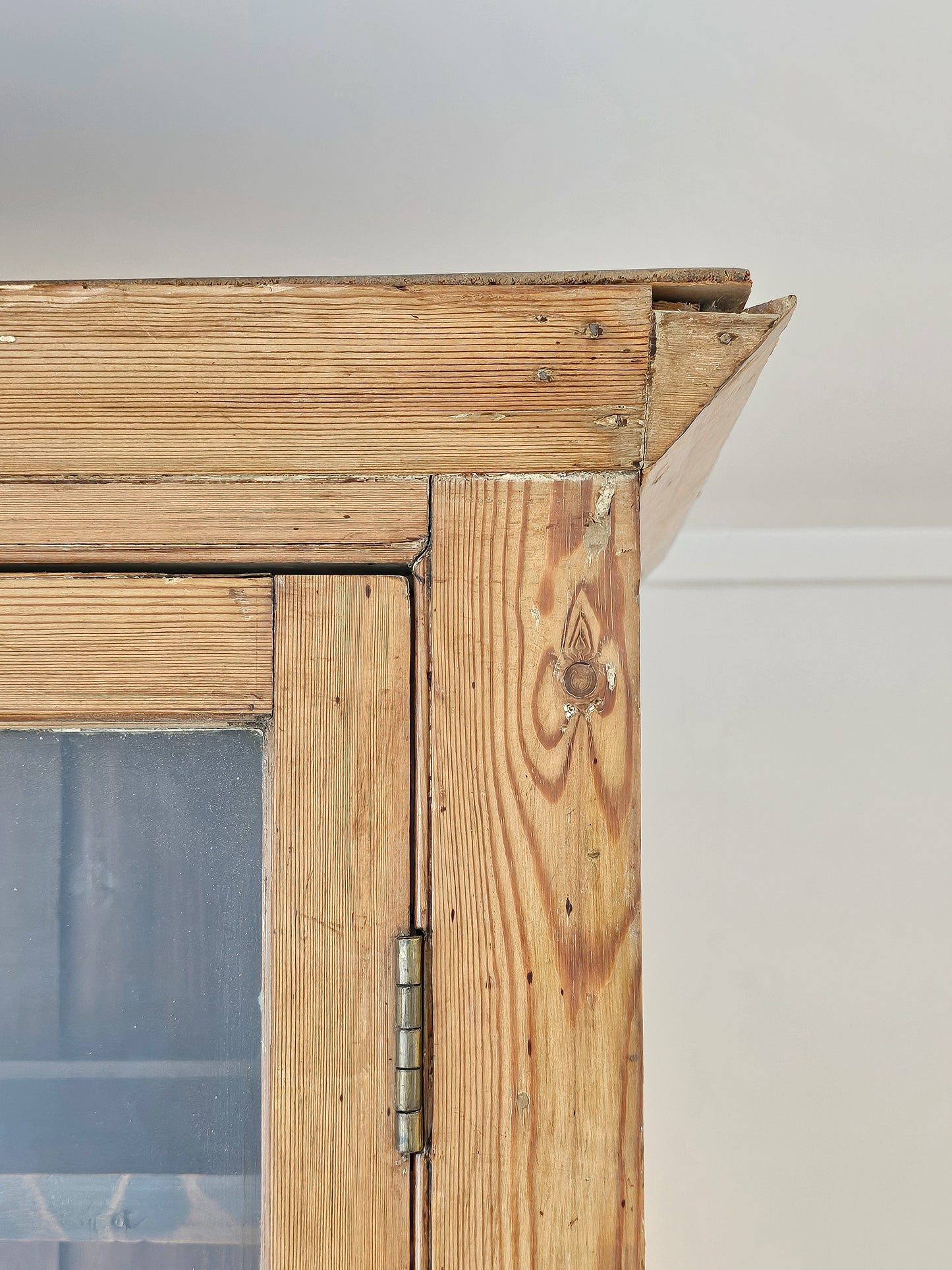 Grand Antique English Pine Cabinet with Glass Doors - Circa 1890