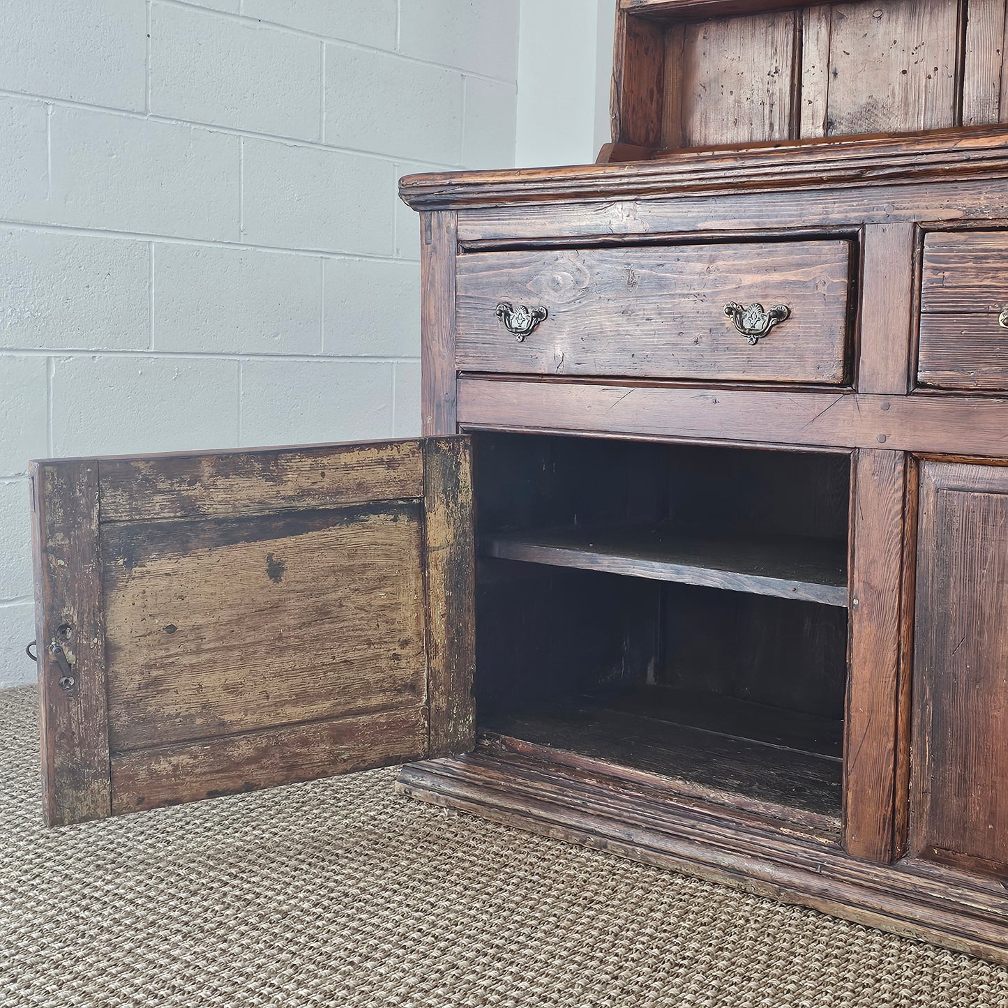 Antique Pine Cupboard & Open Plate Rack