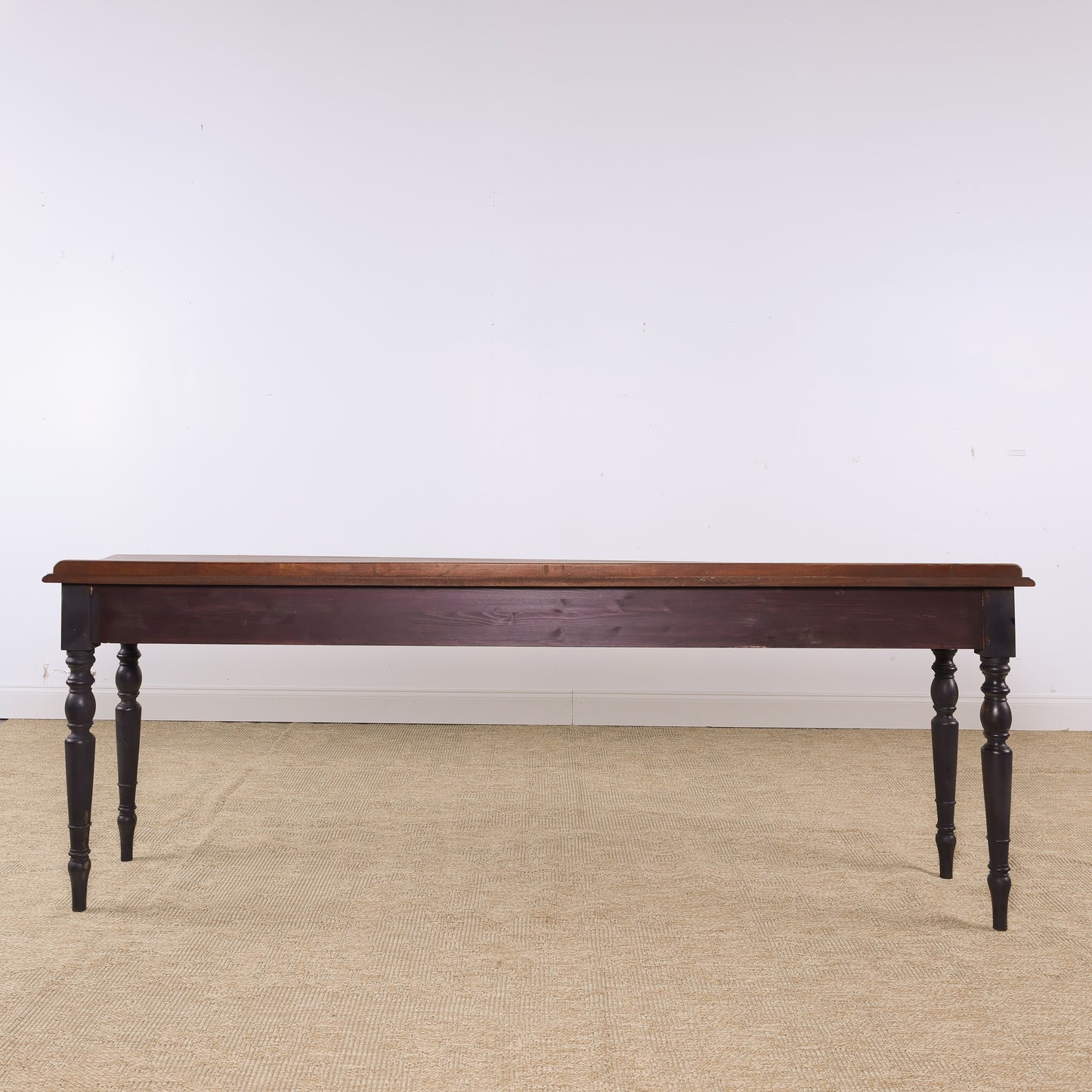 Antique 92" Mahogany Serving Console Table with Ebonized Turned Legs, Circa 1880